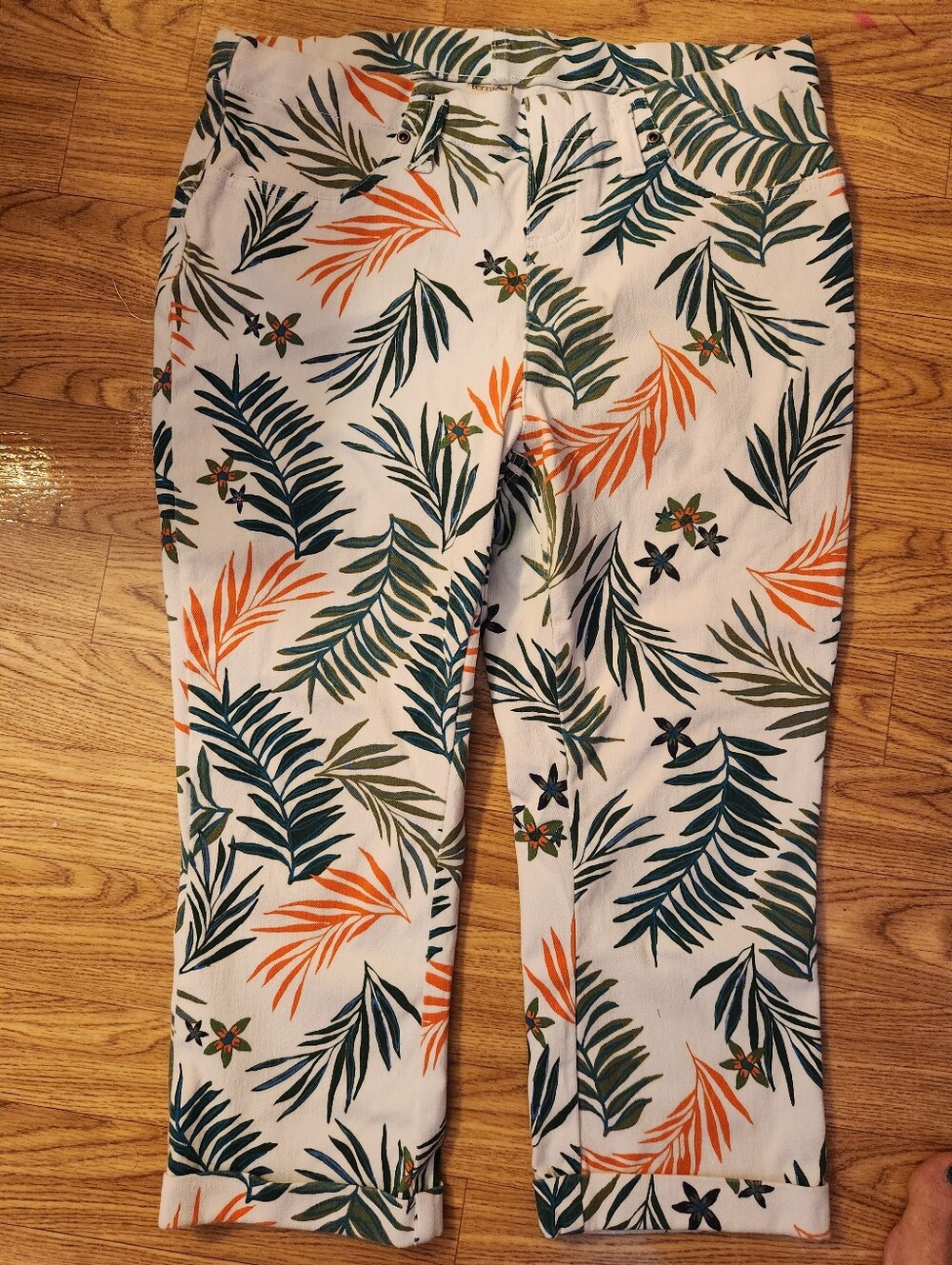 Women’s Tropical Print Jeggings - White/Green/Orange
